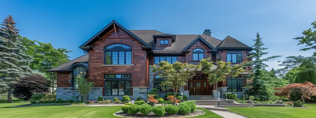 a stunning custom home in toronto, showcasing a modern exterior design with large windows, surrounded by vibrant greenery under a clear blue sky, reflecting the intricate planning and craftsmanship that goes into building a dream home.